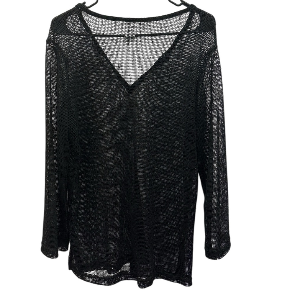 Sand N Sun Black Mesh Sequined Slit V Neck Beach Pullover Cover Up Womens Small - Picture 7 of 9